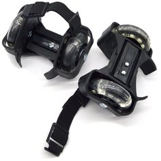 Детские накладные роликовые коньки на пятку/обувь Small whirlwind pulley с подсветкой колес, черные Baziator