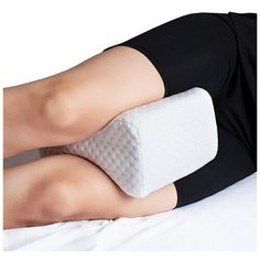 Подушка анатомическая для ног и коленей с эффектом памяти Memory Foam для сна на боку, белая Baziator