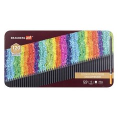 Карандаши художественные цветные BRAUBERG ART PREMIERE, набор 120 цветов, 4 мм, металл кейс, 181692
