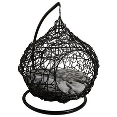 M- Group домик для животных "Кокон подвесной " черный с ротангом серая подушка