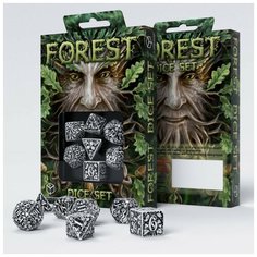 Набор кубиков для настольных ролевых игр (Dungeons and Dragons, DnD, D&D, Pathfinder) - Forest 3D White & black Dice Set Q Workshop