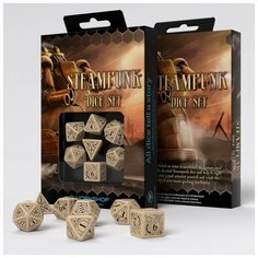 Набор кубиков для настольных ролевых игр (Dungeons and Dragons, DnD, D&D, Pathfinder) - Steampunk Beige & black Dice Set Q Workshop