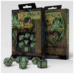 Набор кубиков для настольных ролевых игр (Dungeons and Dragons, DnD, D&D, Pathfinder) - Celtic 3D Revised Black & green Dice Set Q Workshop