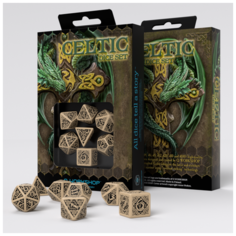 Набор кубиков для настольных ролевых игр (Dungeons and Dragons, DnD, D&D, Pathfinder) - Celtic 3D Revised Beige & black Dice Set Q Workshop