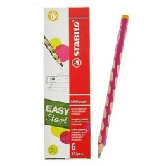 Карандаши чернографитные для левшей "Easygraph", HB, корпус пастельный розовый, 6 штук Stabilo