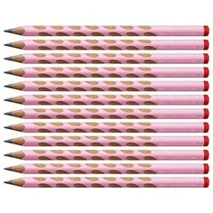 Карандаши чернографитные для правшей "Easygraph", HB, корпус пастельный розовый, 12 штук Stabilo