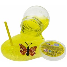 Слайм Тайм мяшка Bubble Gum с бабочкой, 6 цветов, 120 гр, 6х5,5см, с трубкой, 12 шт в д/б