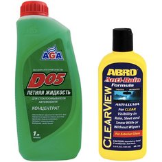 Жидкость стеклоомывателя летняя 1 л AGA "D05" / омывающая жидкость (омывайка летняя), концентрат + Антидождь для автомобиля ABRO Anti-Rain 103 мл. Антидождь для стекол; AGA055С/AR-180