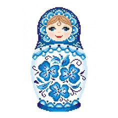 Набор для вышивания крестиком М. П. Студия №454, "Матрешка. Гжельская роспись", 16*25 см М.П.Студия