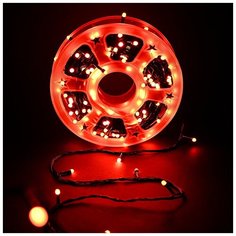 Новогодняя светодиодная уличная гирлянда в катушке FVR нить в бухте 40 м 240 диодов питание от сети 220В, матовые лампочки красные Baziator
