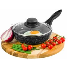 Сковорода глубокая 18 см 33,5х19х10 см Elan Gallery Гармония вкуса Черный мрамор с крышкой D18