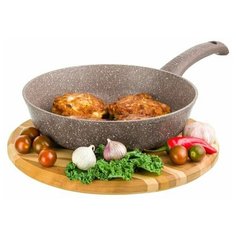 Сковорода глубокая 24 см гармония вкуса Elan Gallery Коричневый мрамор индукция, несъёмная ручка
