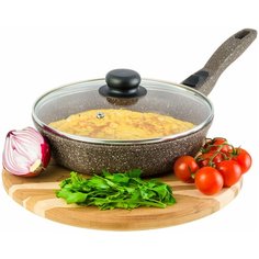 Сковорода глубокая 22 см Elan Gallery гармония вкуса Коричневый опал с крышкой D22 съёмная ручка