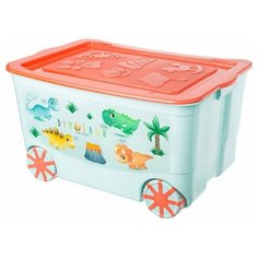 Ящик для игрушек на колесах KidsBox, светло-бирюзовый/коралловый, ElfPlast