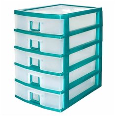 Комод мини 5- секционный бело- зелёный, высота 32 см Милих пластик