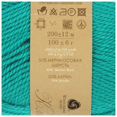 Пряжа "Мериносовая" 50%меринос.шерсть, 50% акрил 200м/100гр (335-Изумруд) Пехорка