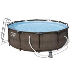 Bestway 56709(366х100) фильтр,лестница Каркасный бассейн круглый ротанг Power Steel Deluxe Set, фильтр, лестница