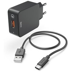 Сетевое зар. устр. Hama H-183230 3A PDQC универсальное кабель USB черный 00183230
