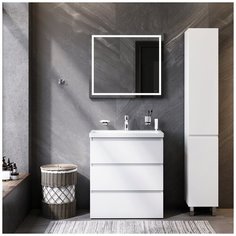 Комплект мебели и аксессуаров для ванной комнаты Gem S BK91GF тумба напольная 75 см, раковина, зеркало настенное с подсветкой, смеситель для раковины, аксессуары для ванной Am.Pm