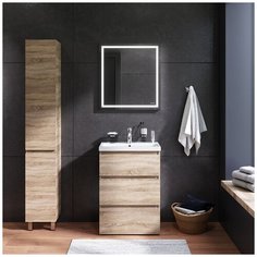 Комплект мебели и аксессуаров для ванной комнаты Gem S BK91GC тумба напольная 60 см, раковина, зеркало настенное с подсветкой, смеситель для раковины, аксессуары для ванной Am.Pm