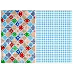 Набор кухонных полотенец "Мари Санна" рогожка 2 штуки, Мозаика и Клетка голубой; Размер: 73х45 Набор из 2 штук Ночь Нежна