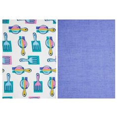 Набор кухонных полотенец "Мари Санна" рогожка 2 штуки, Вилки-ложки и василек; Размер: 73х45 Набор из 2 штук Ночь Нежна