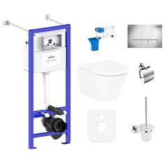 Комплект 9 в 1 Lavinia Boho Biore Rimless 97020158, безободковый унитаз, сиденье микролифт, инсталляция, крепление, клавиша смыва, шумоизоляция, диспенсер, ершик, держатель туалетной бумаги