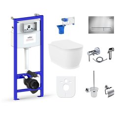 Комплект 10 в 1 Lavinia Boho Bell Pro Rimless 98010002, безободковый унитаз, сиденье микролифт, инсталляция, крепление, клавиша смыва, шумоизоляция, диспенсер, смеситель с гигиеническим душем, ершик, держатель туалетной бумаги