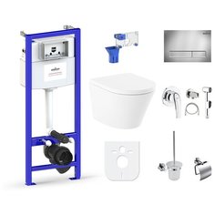 Комплект 10 в 1 Lavinia Boho Biore Rimless 98010158, безободковый унитаз, сиденье микролифт, инсталляция, крепление, клавиша смыва, шумоизоляция, диспенсер, смеситель с гигиеническим душем, ершик, держатель туалетной бумаги