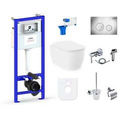 Комплект 10 в 1 Lavinia Boho Bell Pro Rimless 98010006, безободковый унитаз, сиденье микролифт, инсталляция, крепление, клавиша смыва, шумоизоляция, диспенсер, смеситель с гигиеническим душем, ершик, держатель туалетной бумаги