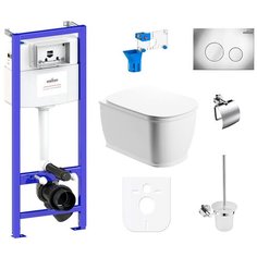 Комплект 9 в 1 Lavinia Boho Bell Pro Rimless 97010006, безободковый унитаз, сиденье микролифт, инсталляция, крепление, клавиша смыва, шумоизоляция, диспенсер, ершик, держатель туалетной бумаги