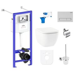 Комплект 9 в 1 Lavinia Boho One Rimless 97020135, безободковый унитаз, сиденье микролифт, инсталляция, крепление, клавиша смыва, шумоизоляция, диспенсер, ершик, держатель туалетной бумаги