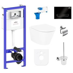 Комплект 9 в 1 Lavinia Boho Biore Rimless 97010070, безободковый унитаз, сиденье микролифт, инсталляция, крепление, клавиша смыва, шумоизоляция, диспенсер, ершик, держатель туалетной бумаги