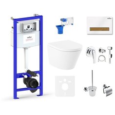 Комплект 10 в 1 Lavinia Boho Biore Rimless 75110659, безободковый унитаз, сиденье микролифт, инсталляция, крепление, клавиша смыва, шумоизоляция, диспенсер, ершик, смеситель с гигиеническим душем, держатель туалетной бумаги