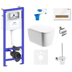 Комплект 9 в 1 Lavinia Boho Bell Pro Rimless 75110278, безободковый унитаз, сиденье микролифт, инсталляция, крепление, клавиша смыва, шумоизоляция, диспенсер, ершик, держатель туалетной бумаги