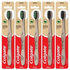 Зубная щетка Colgate Бамбук Древесный Уголь, мягкая, бежевый, набор 5 уп.