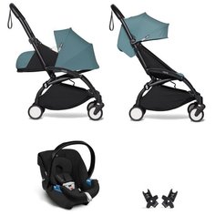 YOYO² BABYZEN Коляска 3 в 1 с люлькой Newborn Pack Aqua, Черная/белая рама