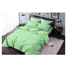 Детское постельное белье "Ночь Нежна" из бязи; Маленькая кошечка зеленая; размер Ясли