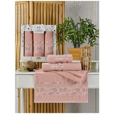 Набор полотенец "SOKE" махра; арт: 11611- пудра; Размер: 50 х 90 (2 шт) + 70 х 140 (1 шт) Two Dolphins