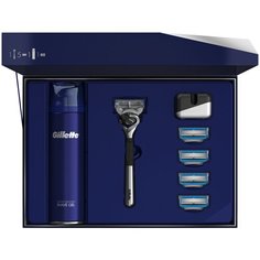 Набор Gillette подарочный: подставка, гель для бритья Fusion Ultra Sensitive 200 мл, бритвенный станок Fusion5 ProShield Chill Flexball ограниченная серия с хромированной ручкой
