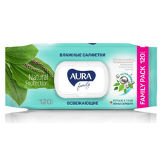 Влажные салфетки Aura Family Освежающие Natural Protection, 120 шт.