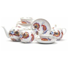 Сервиз чайный. Дулёвский фарфоровый завод. Форма Тюльпан. Рисунок Перо Жар-птицы. 15 предметов.