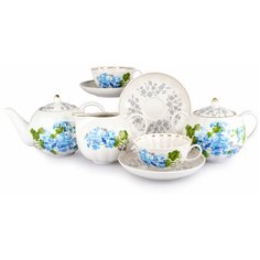 Сервиз чайный. Дулёвский фарфоровый завод. Форма "Тюльпан". Рисунок "Голубая герань". 15 предметов.