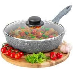 Сковорода глубокая 26 см гармония вкуса "Серый мрамор" С крышкой ф26, н/р, 45,5х27х12,5 см Elan Gallery