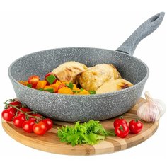 Сковорода глубокая 26 см гармония вкуса "Серый мрамор" без крышки, н/р, 45,5х27х12 см Elan Gallery