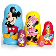 Матрешка деревянная авторская цветная Микки Маус Disney 5 мест 10,5 см / развивающая игрушка / сортер для детей / Ulanik