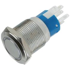 Кнопка антивандальная Rexant ON-OFF/OFF-ON Ø 19, 12В (5с) синяя подсветка, с фиксацией {36-3421}