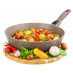 Сковорода глубокая 28 см гармония вкуса Elan Gallery Коричневый мрамор индукция, съёмная ручка