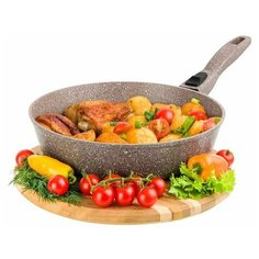 Сковорода глубокая 26 см гармония вкуса Elan Gallery Коричневый мрамор индукция, съёмная ручка