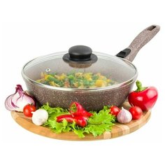 Сковорода глубокая 24 см гармония вкуса Elan Gallery Коричневый мрамор индукция с крышкой D24, съёмная ручка
